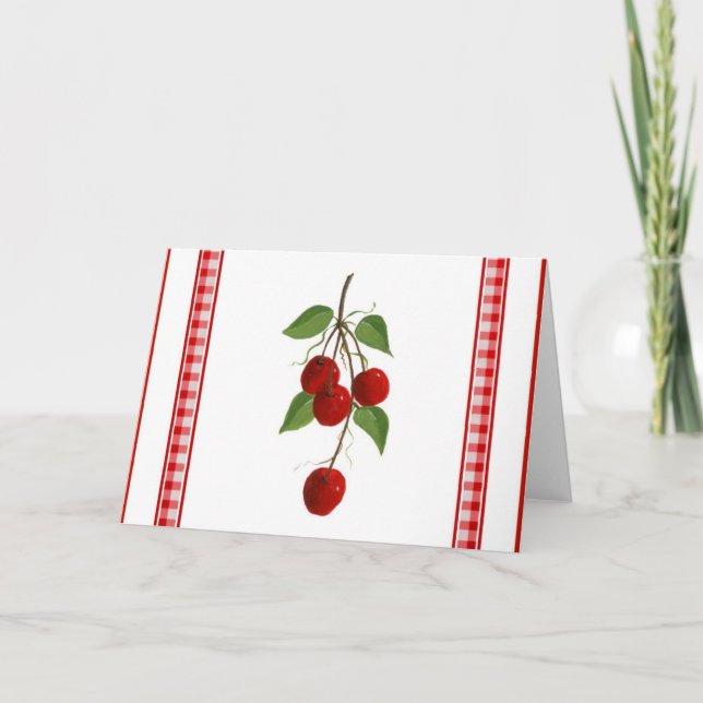 Tarjeta de nota de cerezas y Gingham (Anverso)