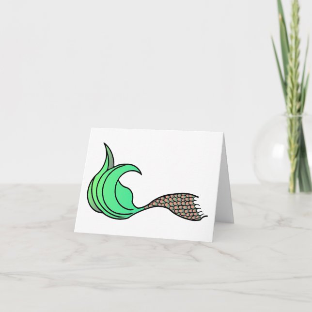 Tarjeta de nota de cola de sirena verde y Naranja (Anverso)