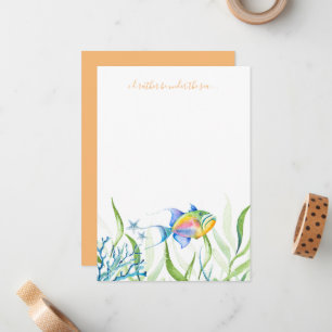 Tarjeta de nota de color de agua de peces tropical