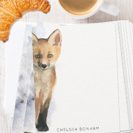 Tarjeta de nota de color de agua Red Fox Cub