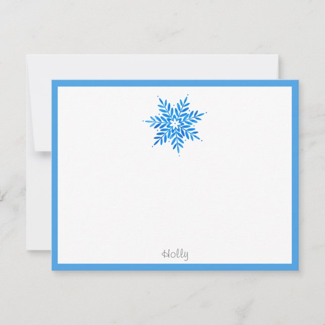Tarjeta de nota de copo de nieve azul acuarela (Anverso)