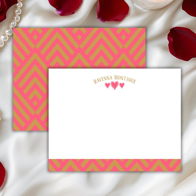 Tarjeta de nota de corazones a rayas rosa sandía C (Subido por el creador)