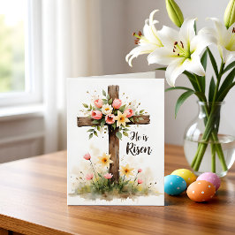 Tarjeta de nota de cruz floral de Pascua cristiana