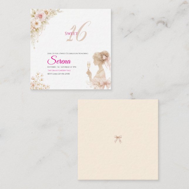 Tarjeta de nota de cumpleaños 16 soñadora suave fl (Anverso / Reverso)