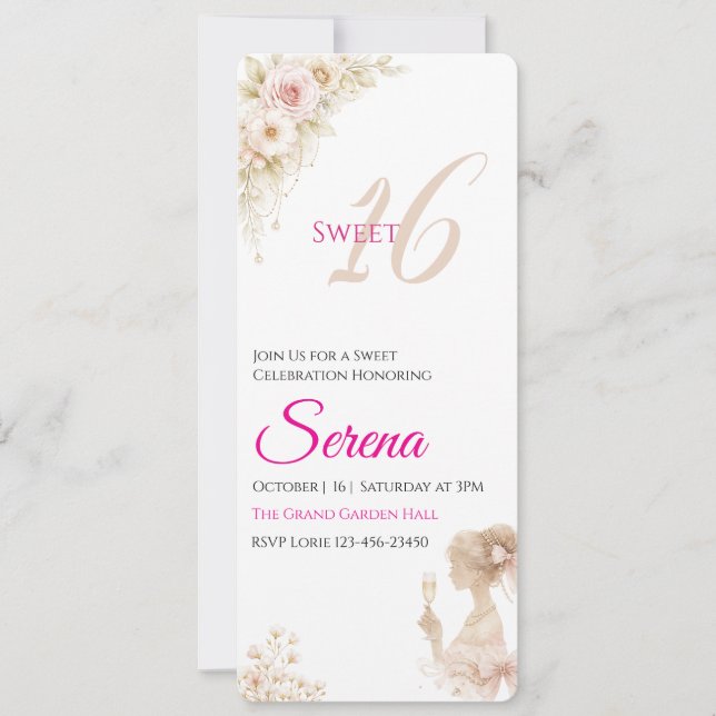 Tarjeta de nota de cumpleaños 16 Sweet Flower Drea (Anverso)