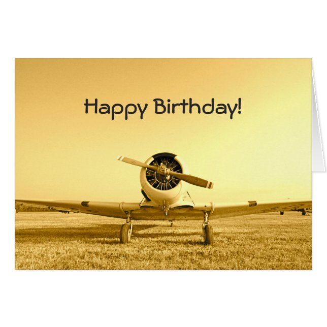 Tarjeta de nota de cumpleaños amarilla del avión d (Anverso (Horizontal))