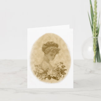 Tarjeta de nota de dama victoriana con flores