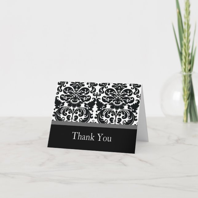 Tarjeta de nota de Damask Charcoal Gray (Anverso)