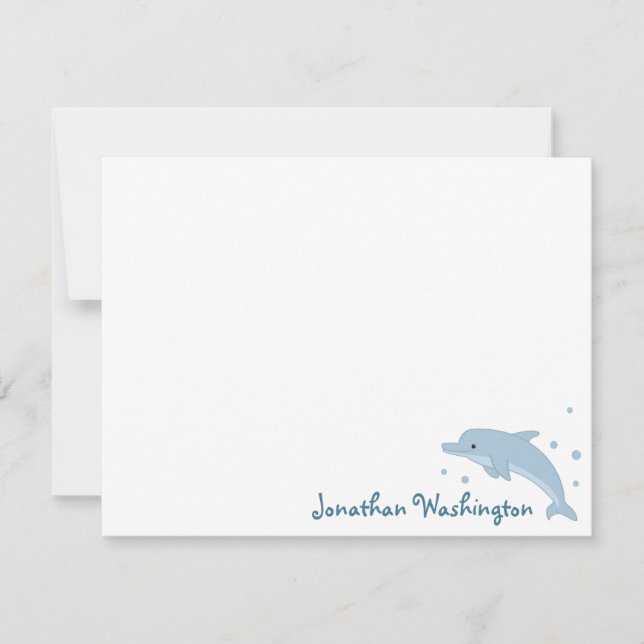 Tarjeta de nota de delfín azul lindo (Anverso)