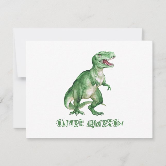 Tarjeta de nota de dinosaurio del niño (Anverso)