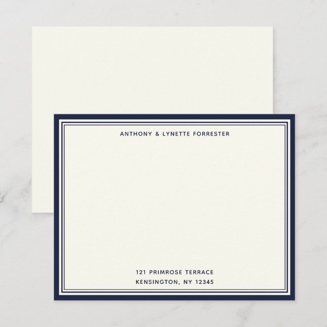 Tarjeta de nota de dirección y nombre de borde azu (Anverso / Reverso)