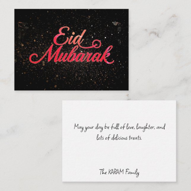Tarjeta de nota de Eid Mubarak negra y roja (Anverso / Reverso)
