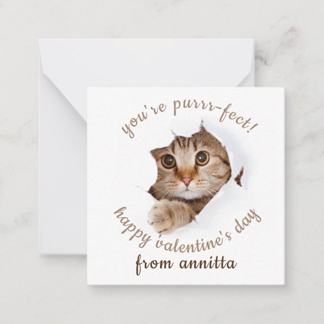 tarjeta de nota de el día de San Valentín de gato  (Anverso)