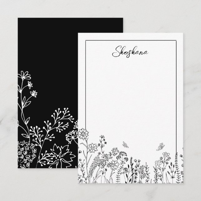 Tarjeta de nota de esbozo floral de guión con esti (Anverso / Reverso)