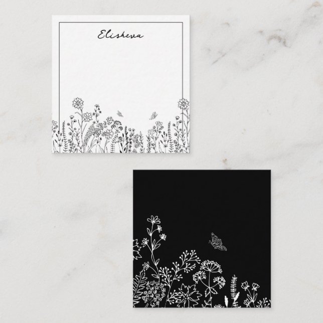 Tarjeta de nota de esbozo floral de guión con esti (Anverso / Reverso)
