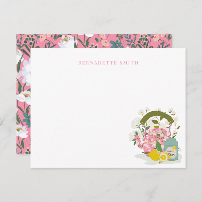 Tarjeta de nota de estacionamiento de flores rosad (Anverso / Reverso)