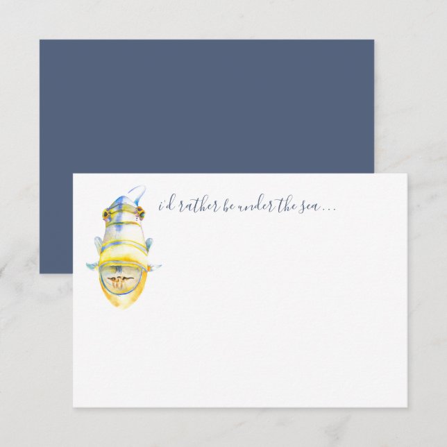 Tarjeta de nota de estantería acuarela para peces  (Anverso / Reverso)