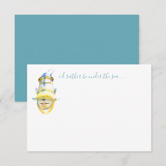 Tarjeta de nota de estantería acuarela para peces  (Anverso / Reverso)