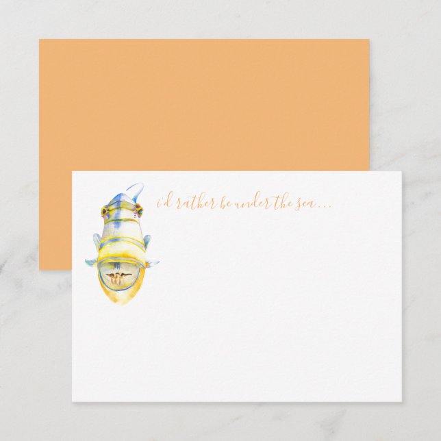 Tarjeta de nota de estantería acuarela para peces  (Anverso / Reverso)