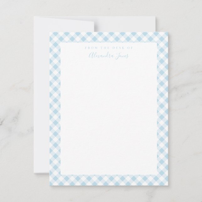 Tarjeta de nota de estatus personal Blue Gingham C (Anverso)