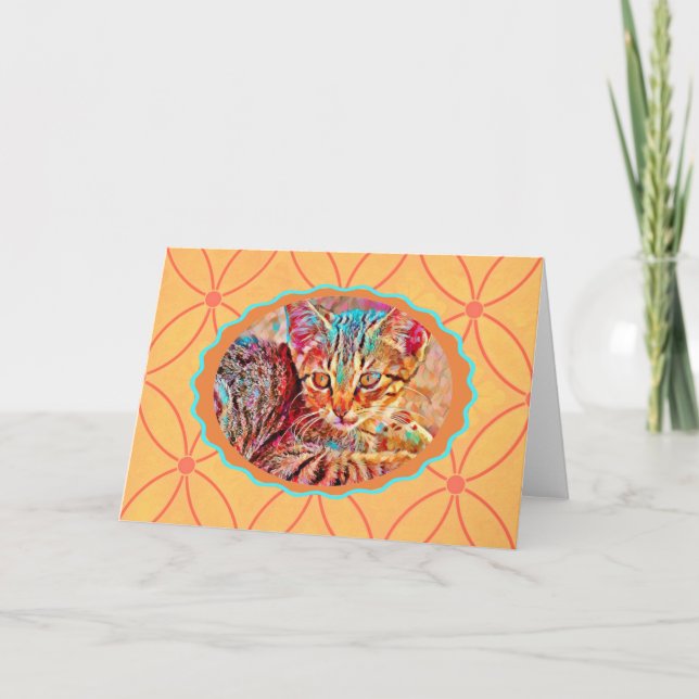 Tarjeta de nota de estilo de época naranja Kitten (Anverso)