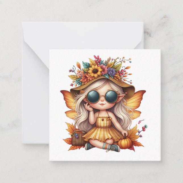 Tarjeta de nota de fantasía de hada de otoño (Anverso)