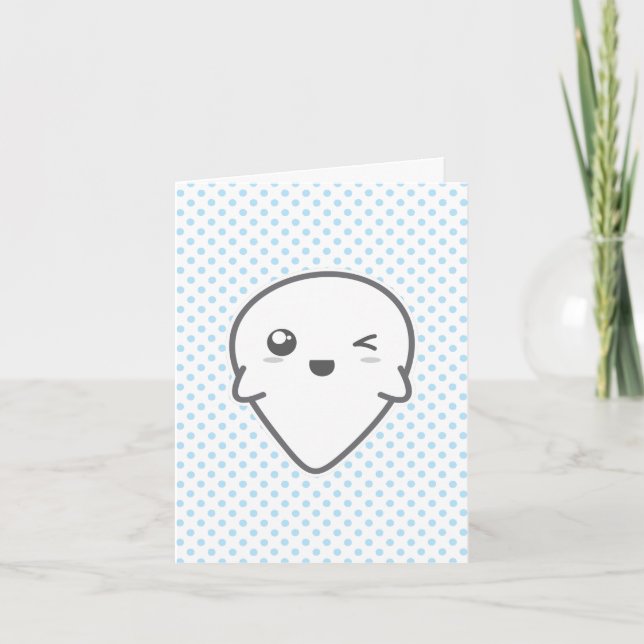 Tarjeta de nota de fantasma guiñando Kawaii (Anverso)
