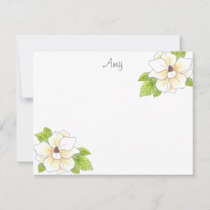 Tarjeta de nota de flor acuática y pluma magnolia