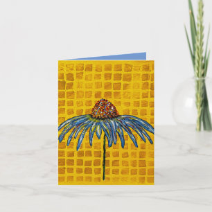 Tarjeta de nota de flor de cono de cuadros amarill