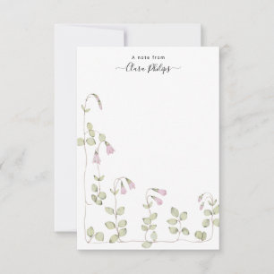 tarjeta de nota de flor de linnea de acuarela con