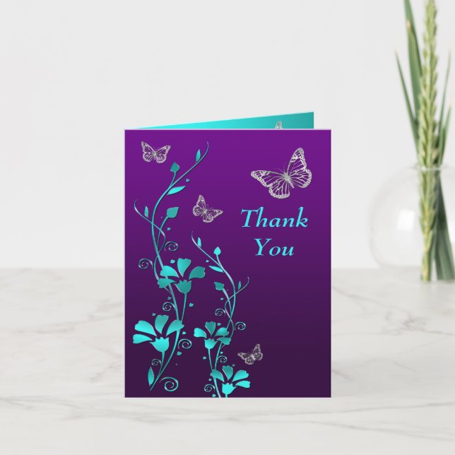Tarjeta de nota de flor de mariposa púrpura y Verd (Anverso)