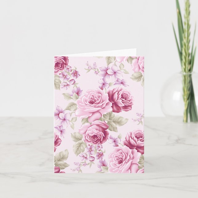 Tarjeta de nota de flor del patrón rosa floral ros (Anverso)