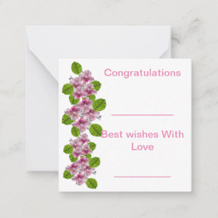 Tarjeta de nota de flor rosa y blanca
