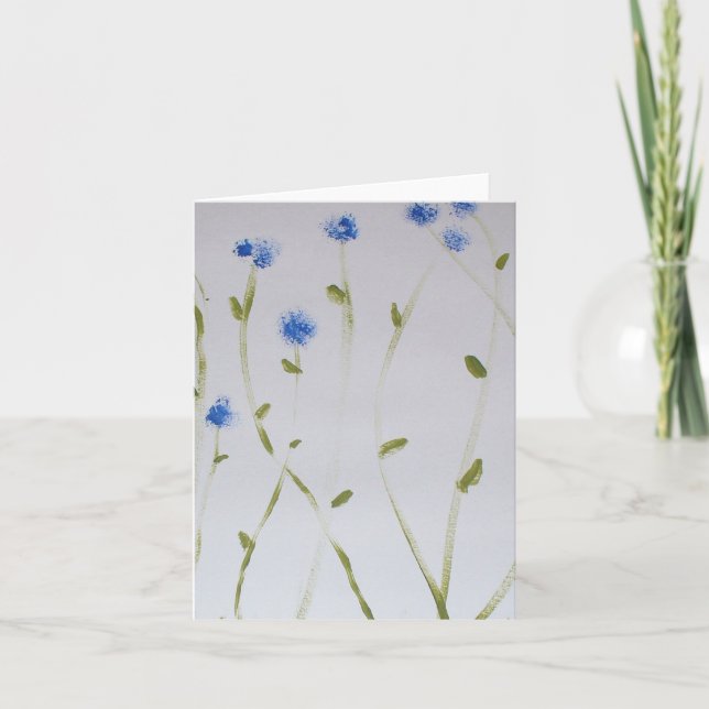 Tarjeta de nota de flores azules pintadas simples (Anverso)
