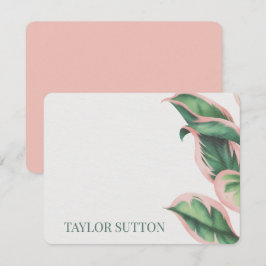 Tarjeta de nota de follaje tropical rosa y verde