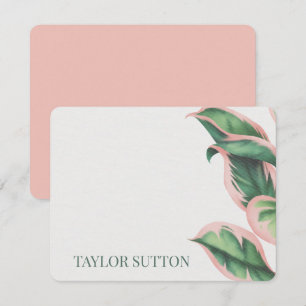 Tarjeta de nota de follaje tropical rosa y verde