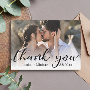 tarjeta de nota de foto de boda con caligrafía chi