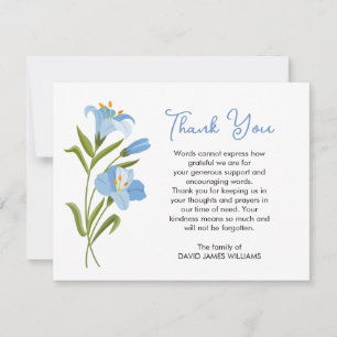 Tarjeta de nota de funeral Gracias Blue Lily