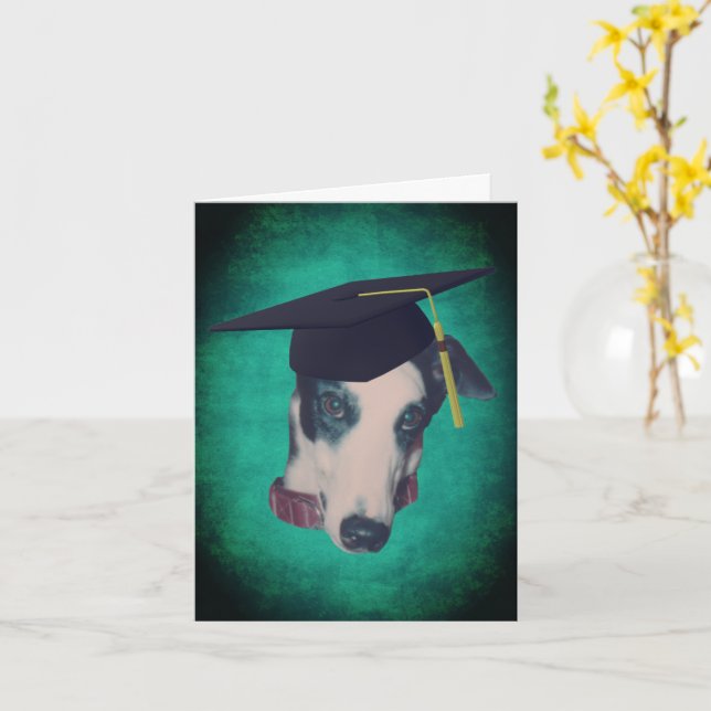 Tarjeta de nota de galgo con gorra de graduación (flor amarilla)
