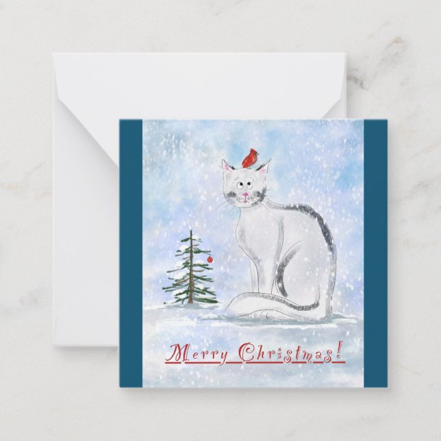 Tarjeta de nota de gato para navidades (Anverso)