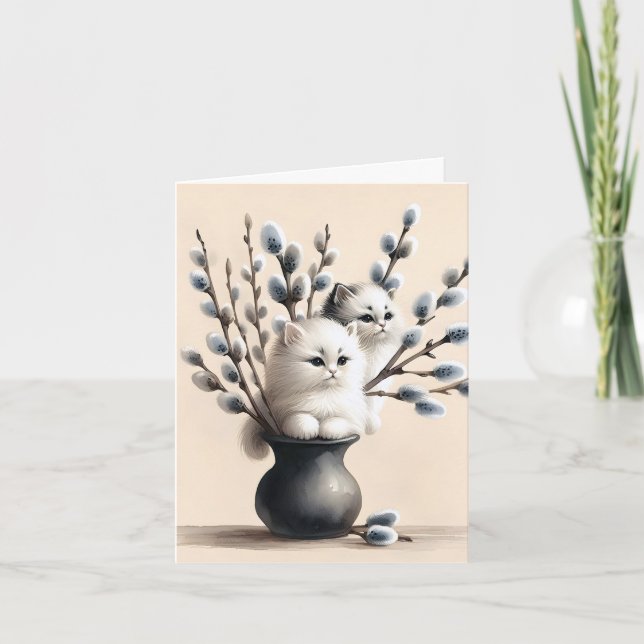Tarjeta De Nota De Gatos En Catkins (Anverso)