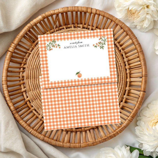 Tarjeta de nota de gingham con tema de melocotón p (Subido por el creador)