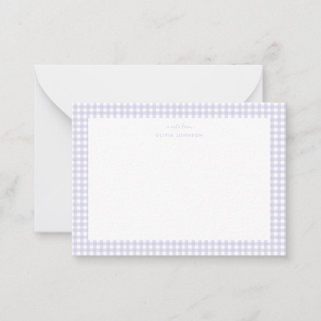 Tarjeta de nota de gingham lavanda y blanco para n (Anverso)