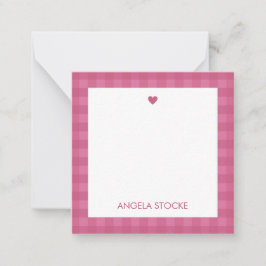 Tarjeta de nota de gingham rosa personalizada