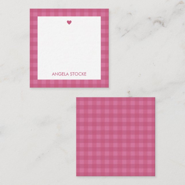 Tarjeta de nota de gingham rosa personalizada (Anverso / Reverso)