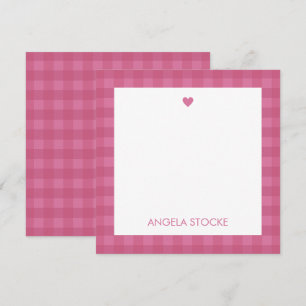 Tarjeta de nota de gingham rosa personalizada