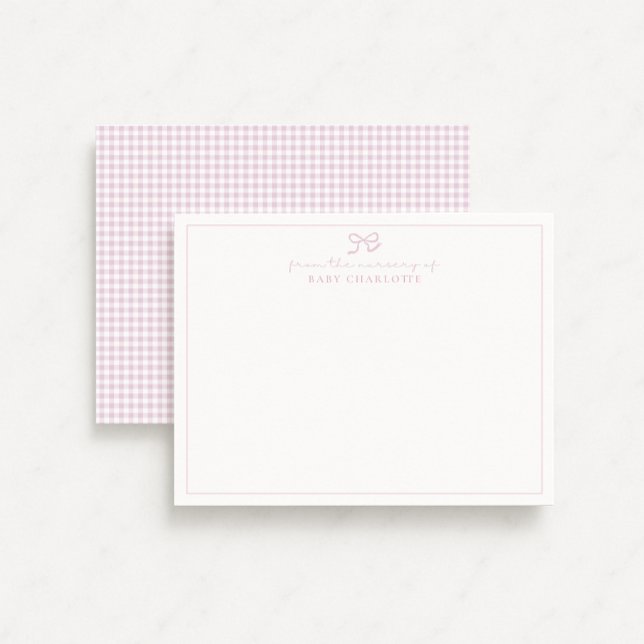 Tarjeta de nota de gingham rosa y guardería de arc (Subido por el creador)