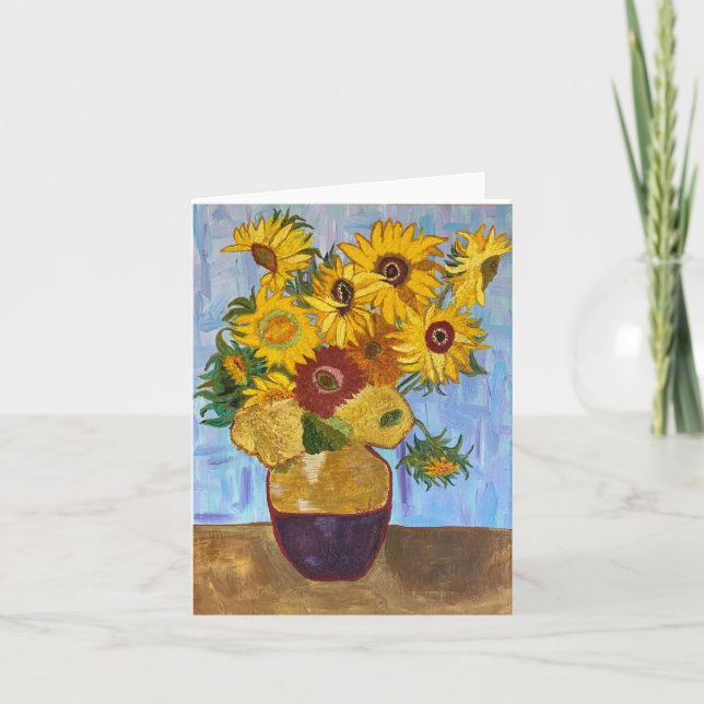 Tarjeta de nota de girasol inspirada en Van Gogh (Anverso)
