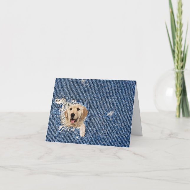 Tarjeta de nota de Golden Retriever en Denim Hole (Anverso)