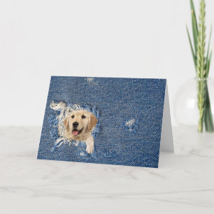 Tarjeta de nota de Golden Retriever en Denim Hole